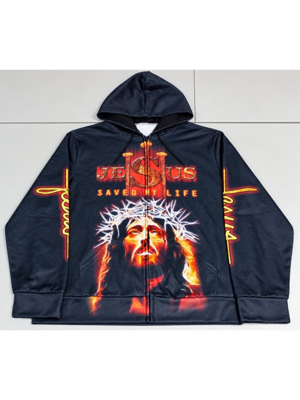 Jesus Saved My Life 3D Print Zip Hoodie Christian Graphic Sweatshirt Mens Large